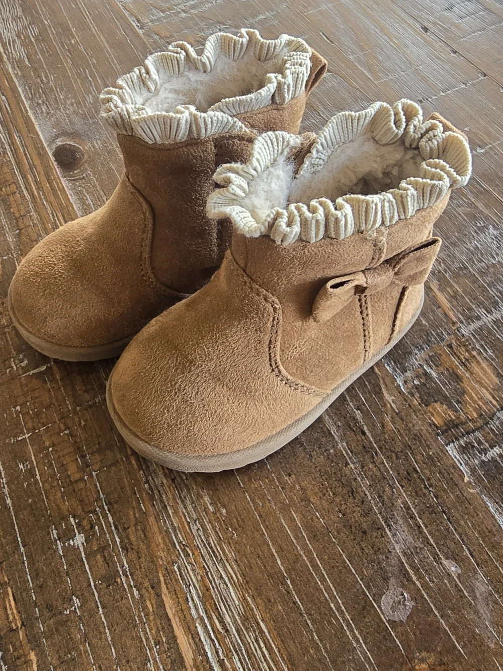 Toddler Faux Suede Ruffle Ankle Boots - Tan